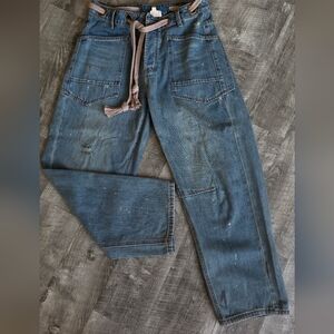 BiBi Women's Relaxed Fit Blue Jeans with Tan Accents